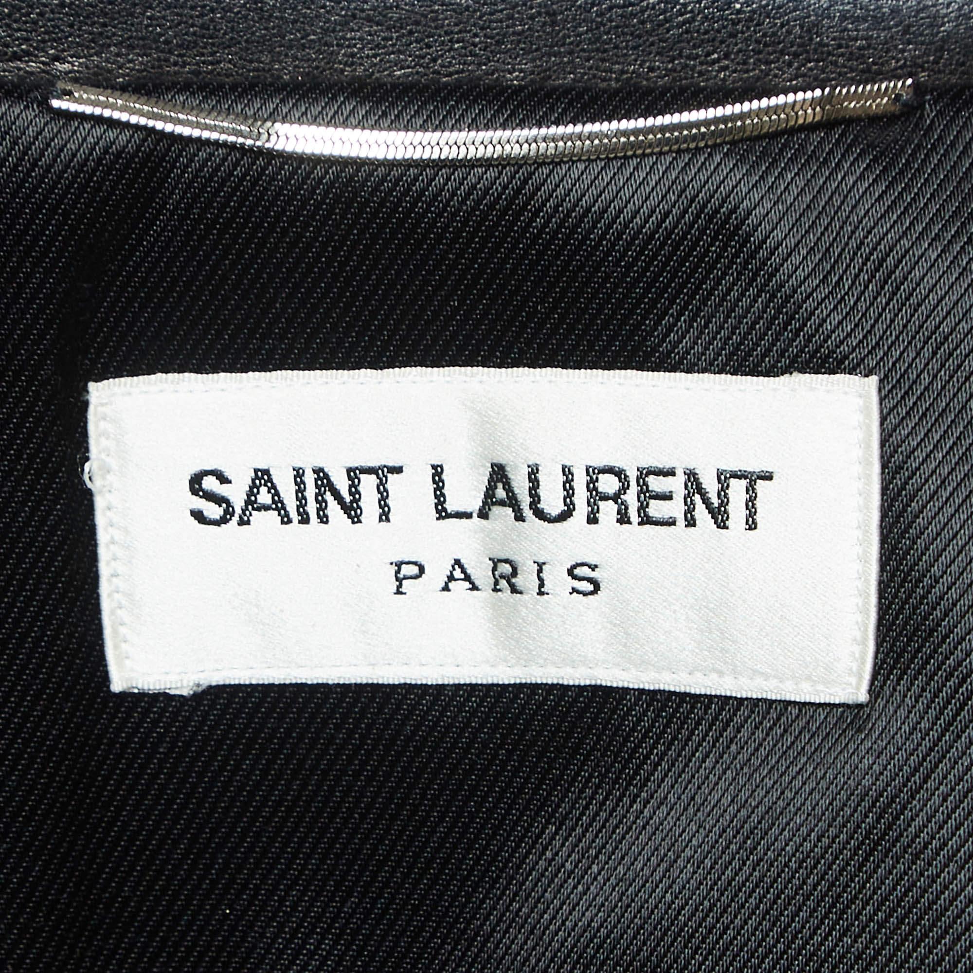 Saint Laurent Paris Black Leather Zipper Detail Riders Jacket XL For Sale 2