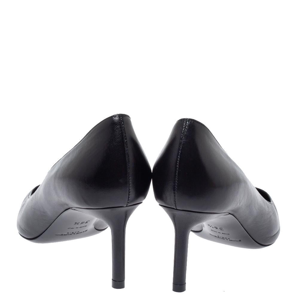 Saint Laurent Paris Black Leather Zoe Pointed Toe Pumps Size 36.5 2