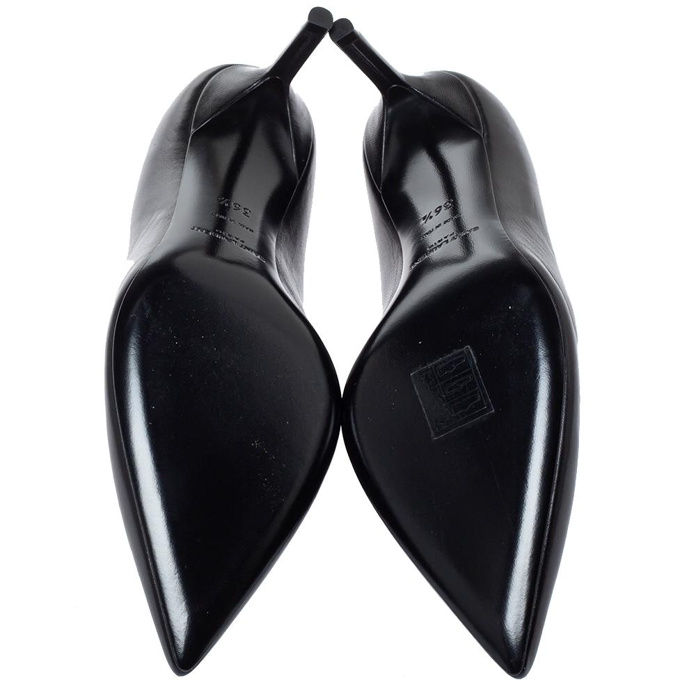 Saint Laurent Paris Black Leather Zoe Pointed Toe Pumps Size 36.5 3