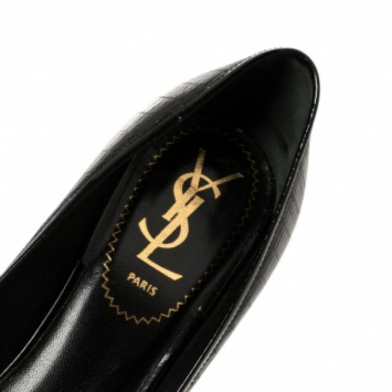 Saint Laurent Paris Black Lizard Embossed Leather Tribtoo Platform Pumps Size 36 For Sale 3