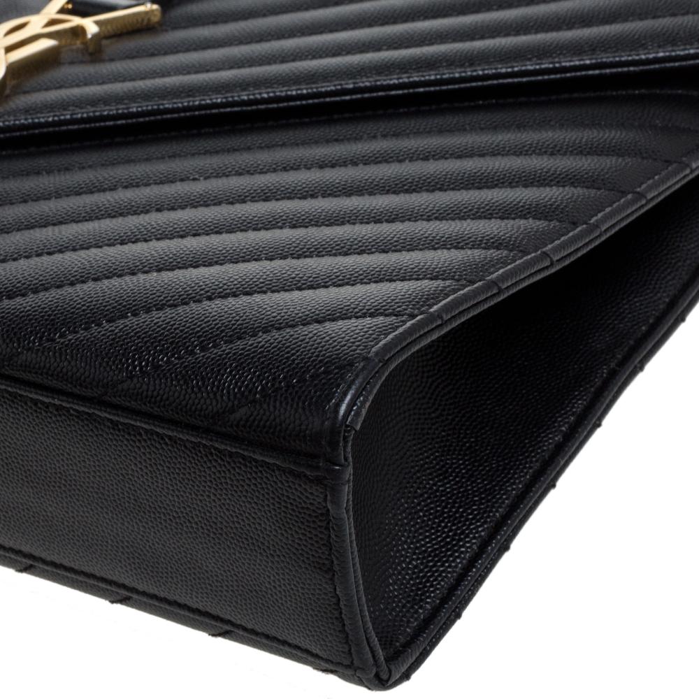 Saint Laurent Paris Black Matelasse Leather Large Cassandre Flap Bag In Good Condition In Dubai, Al Qouz 2