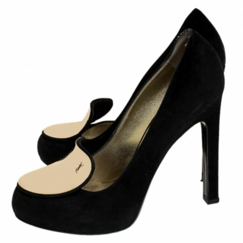 Noir Saint Laurent Paris Black Metal Plaque Suede Catherine Pumps Size 39 en vente