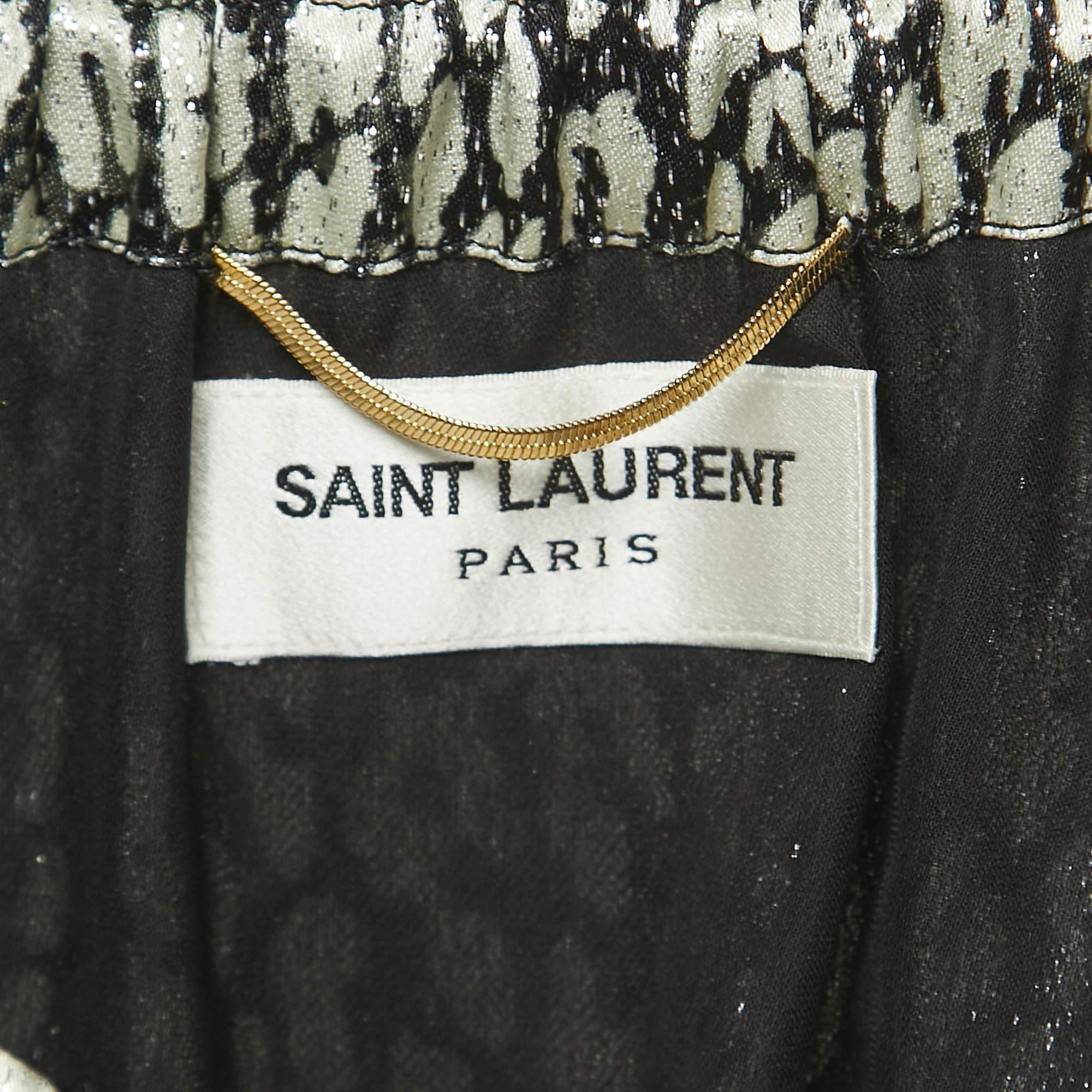 Women's Saint Laurent Paris Black/Metallic Animal Printed Lame Off-Shoulder Mini Dress S