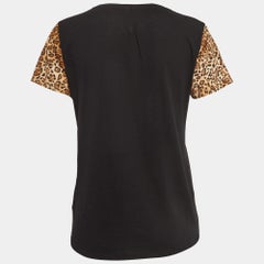Saint Laurent Paris Black Musical and Leopard Print Cotton Jersey T-Shirt S