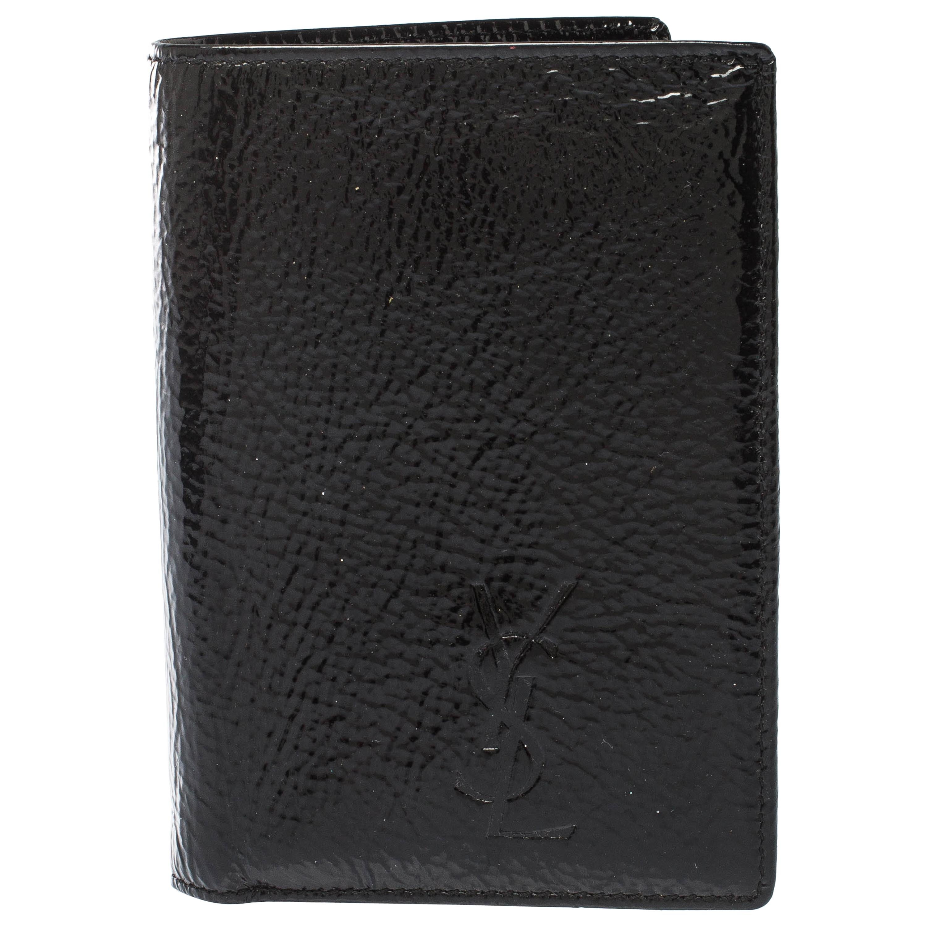 Saint Laurent Paris Black Patent Leather Bifold Wallet