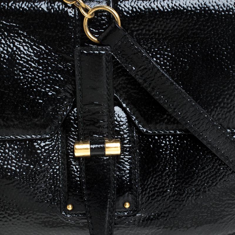 Saint Laurent Paris Black Patent Leather Emma Chain Shoulder Bag 2