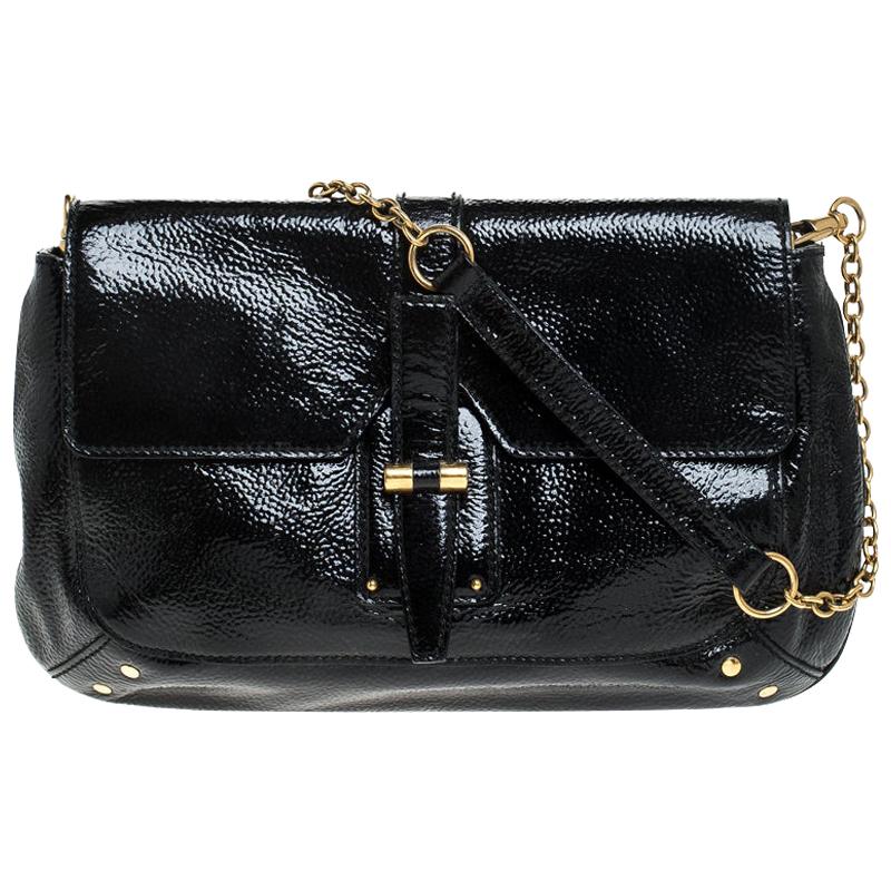 Saint Laurent Paris Black Patent Leather Emma Chain Shoulder Bag