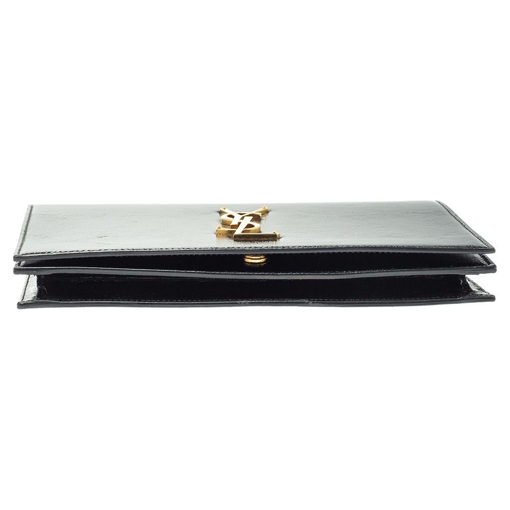 Saint Laurent Paris Black Patent Leather Kate Monogram Clutch 1