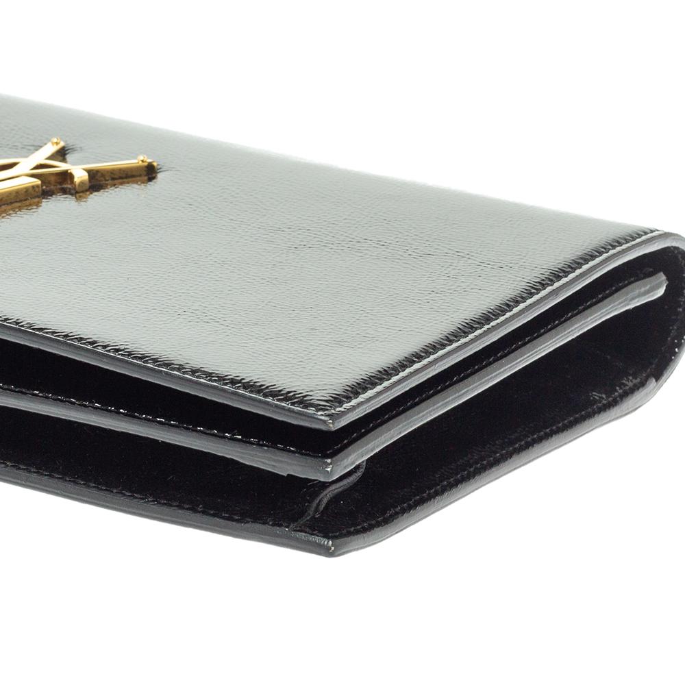 Saint Laurent Paris Black Patent Leather Kate Monogram Clutch 4