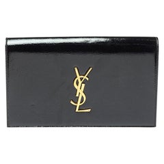 Saint Laurent Paris Black Patent Leather Kate Monogram Clutch