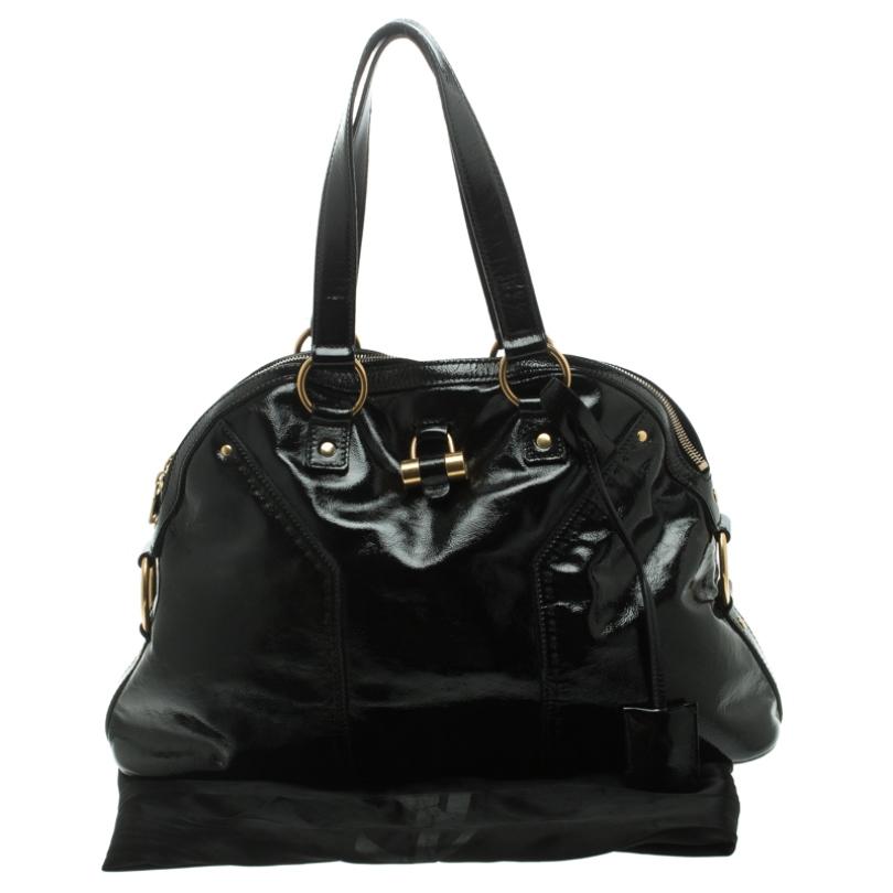 Saint Laurent Paris Black Patent Leather Large Muse Tote 8