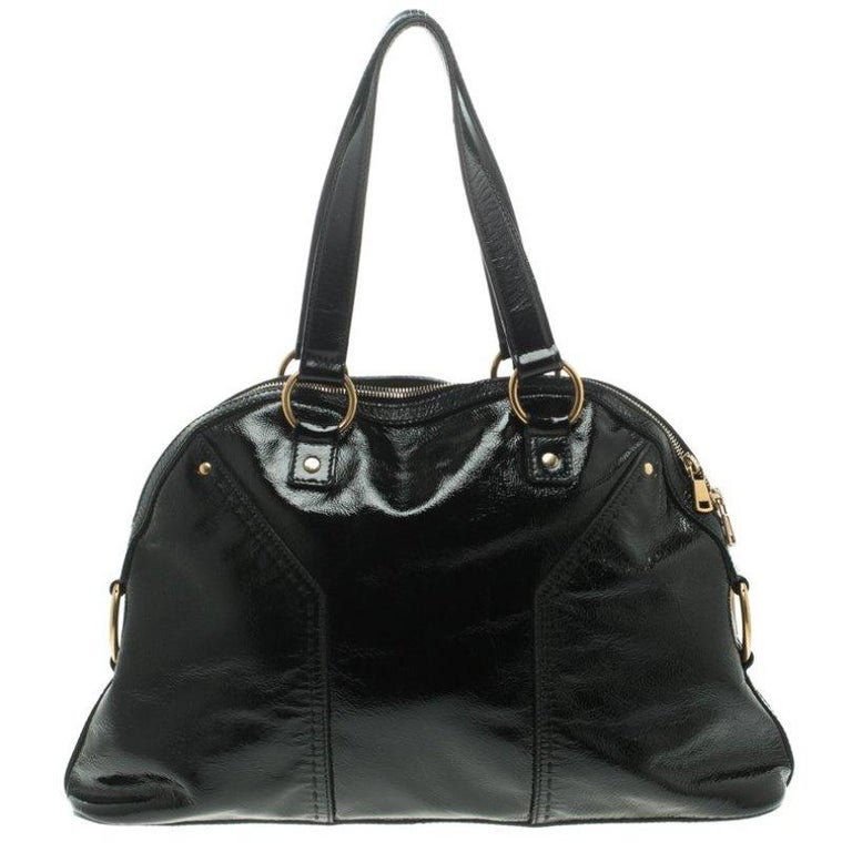 Saint Laurent Paris Black Patent Leather Large Muse Tote For Sale at 1stdibs