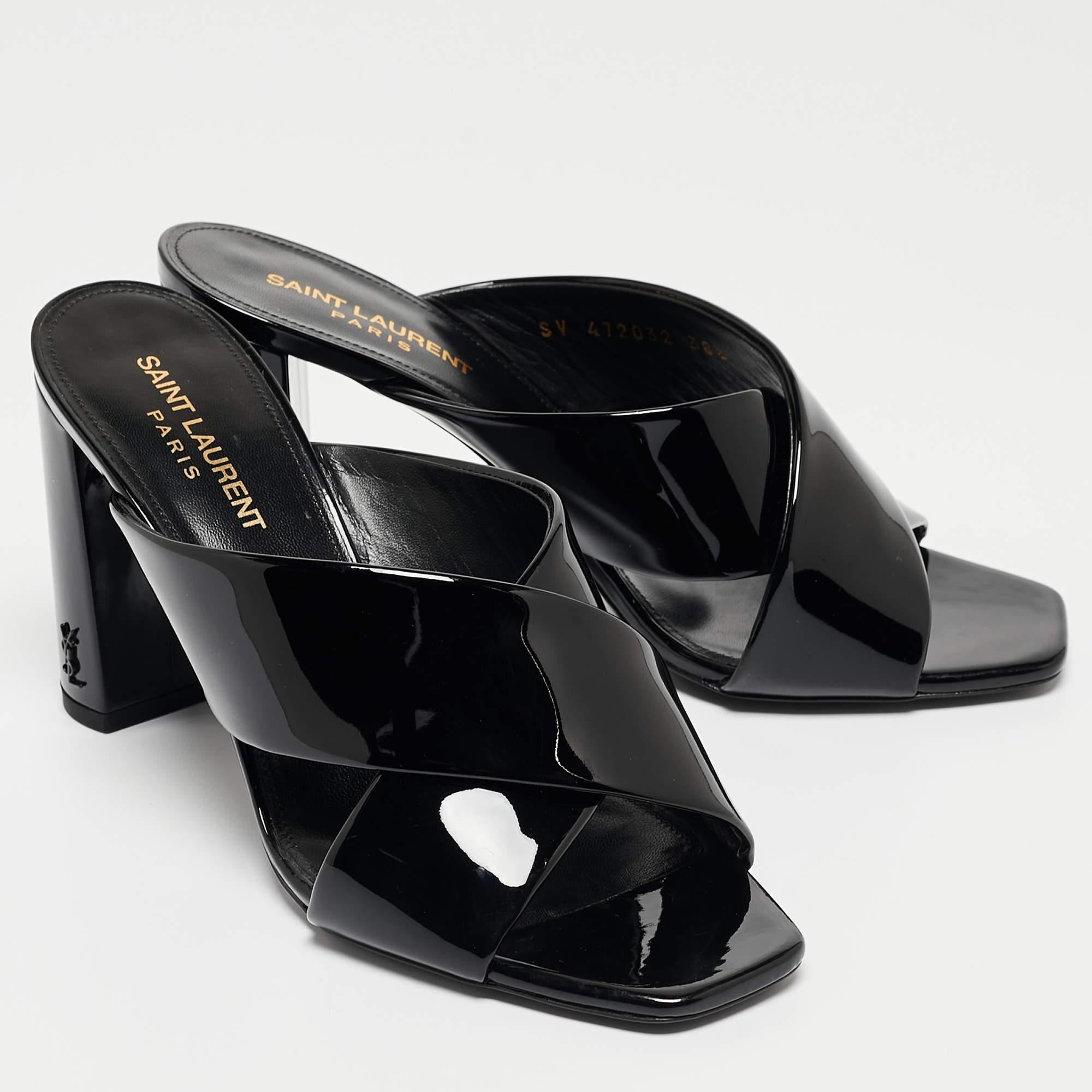 Women's Saint Laurent Paris Black Patent Leather Loulou Criss Cross Slide Sandals Size 3
