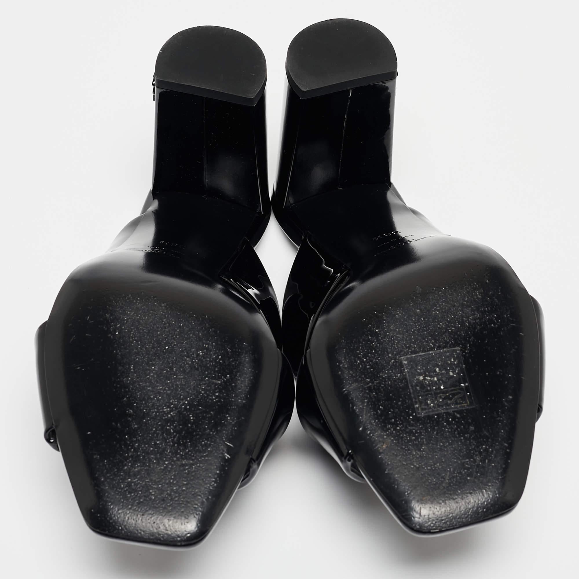 Saint Laurent Paris Black Patent Leather Loulou Criss Cross Slide Sandals Size 3 1