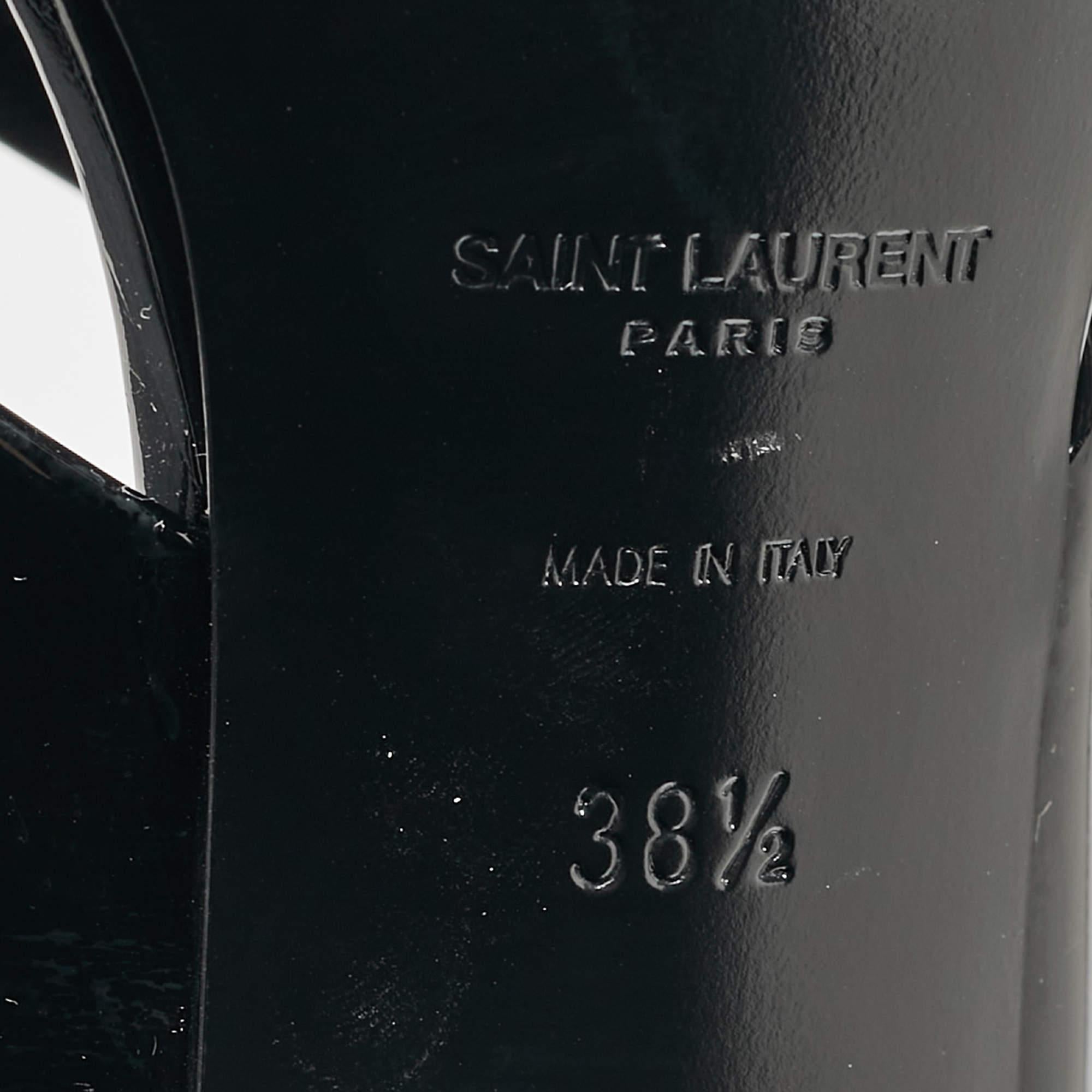 Saint Laurent Paris Black Patent Leather Loulou Criss Cross Slide Sandals Size 3 2