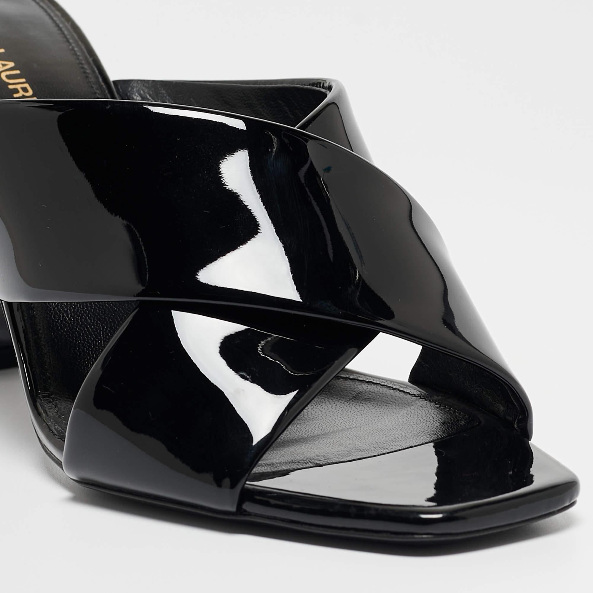Saint Laurent Paris Black Patent Leather Loulou Criss Cross Slide Sandals Size 3 3