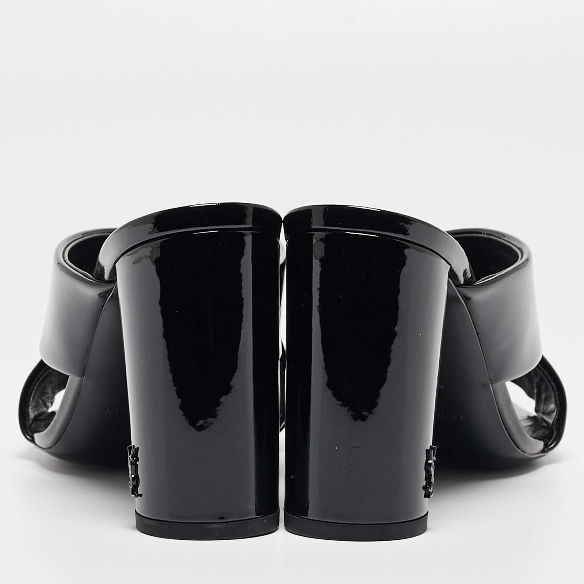Saint Laurent Paris Black Patent Leather Loulou Criss Cross Slide Sandals Size 3 4