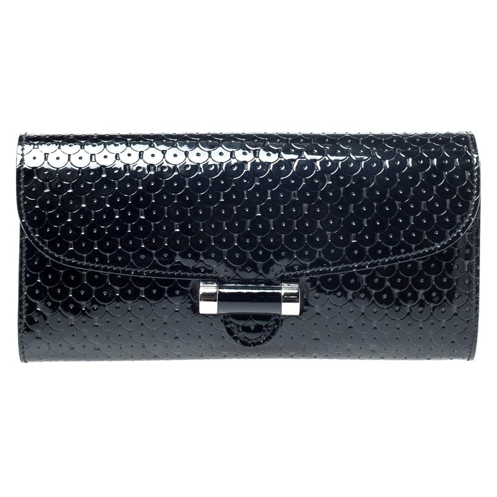 Saint Laurent Paris Black Patent Leather Muse Clutch