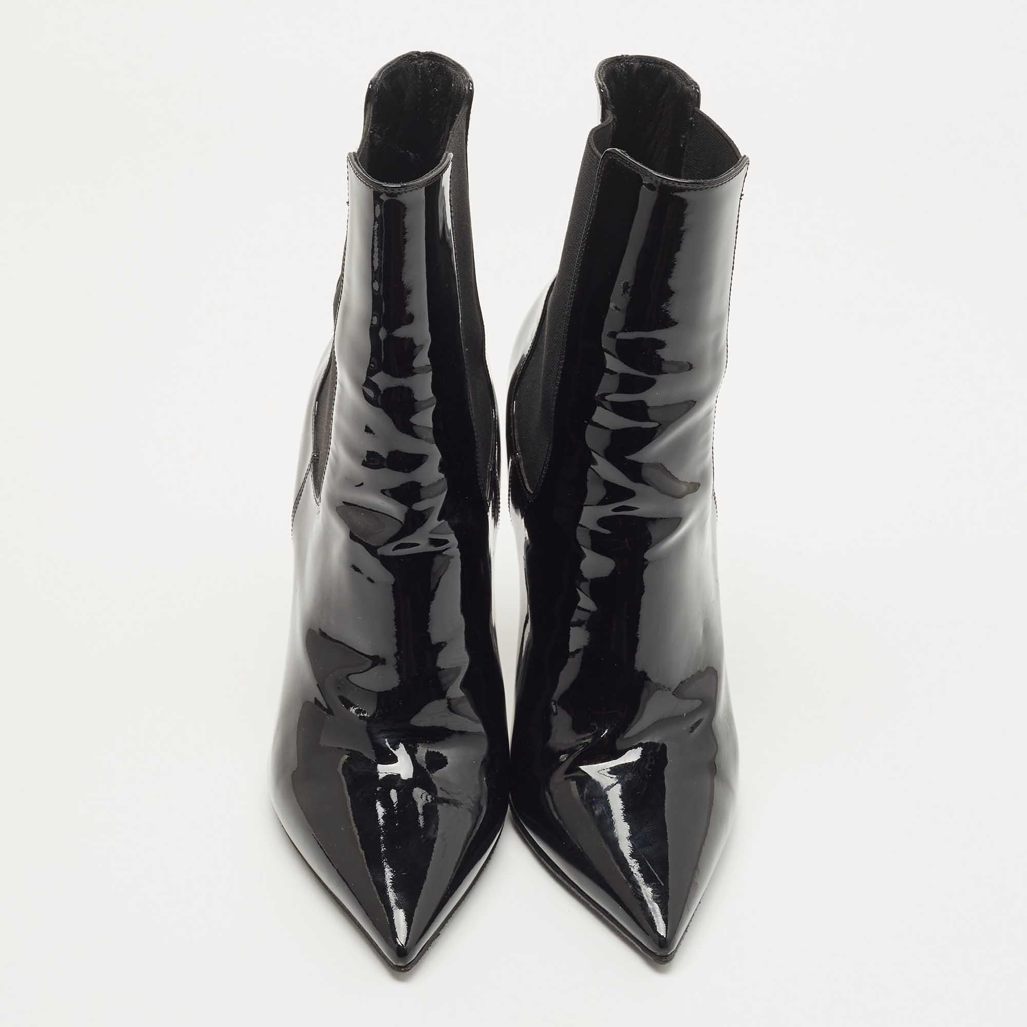Women's Saint Laurent Paris Black Patent Leather Opyum Pointed Toe Ankle Booties