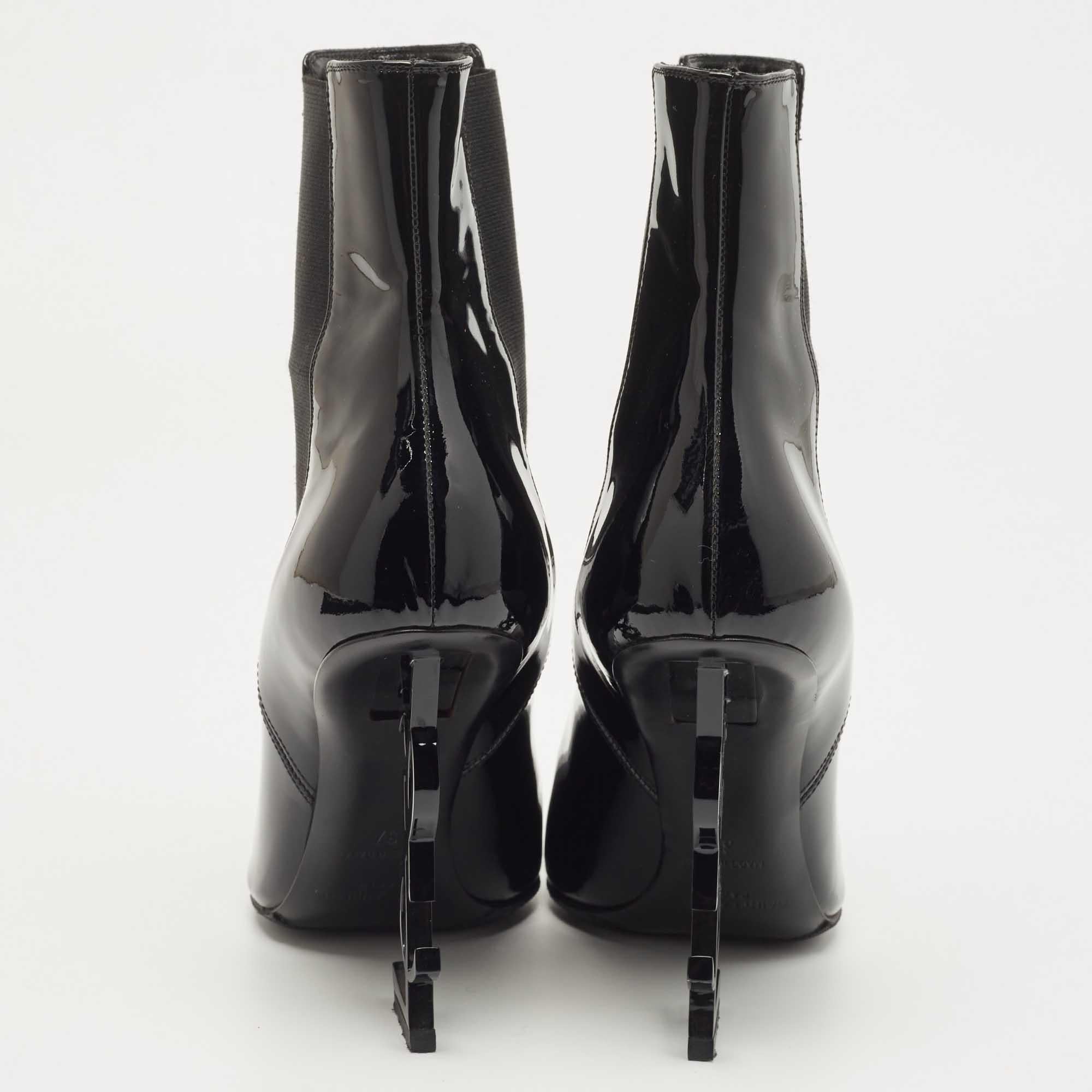 Saint Laurent Paris Black Patent Leather Opyum Pointed Toe Ankle Booties 1