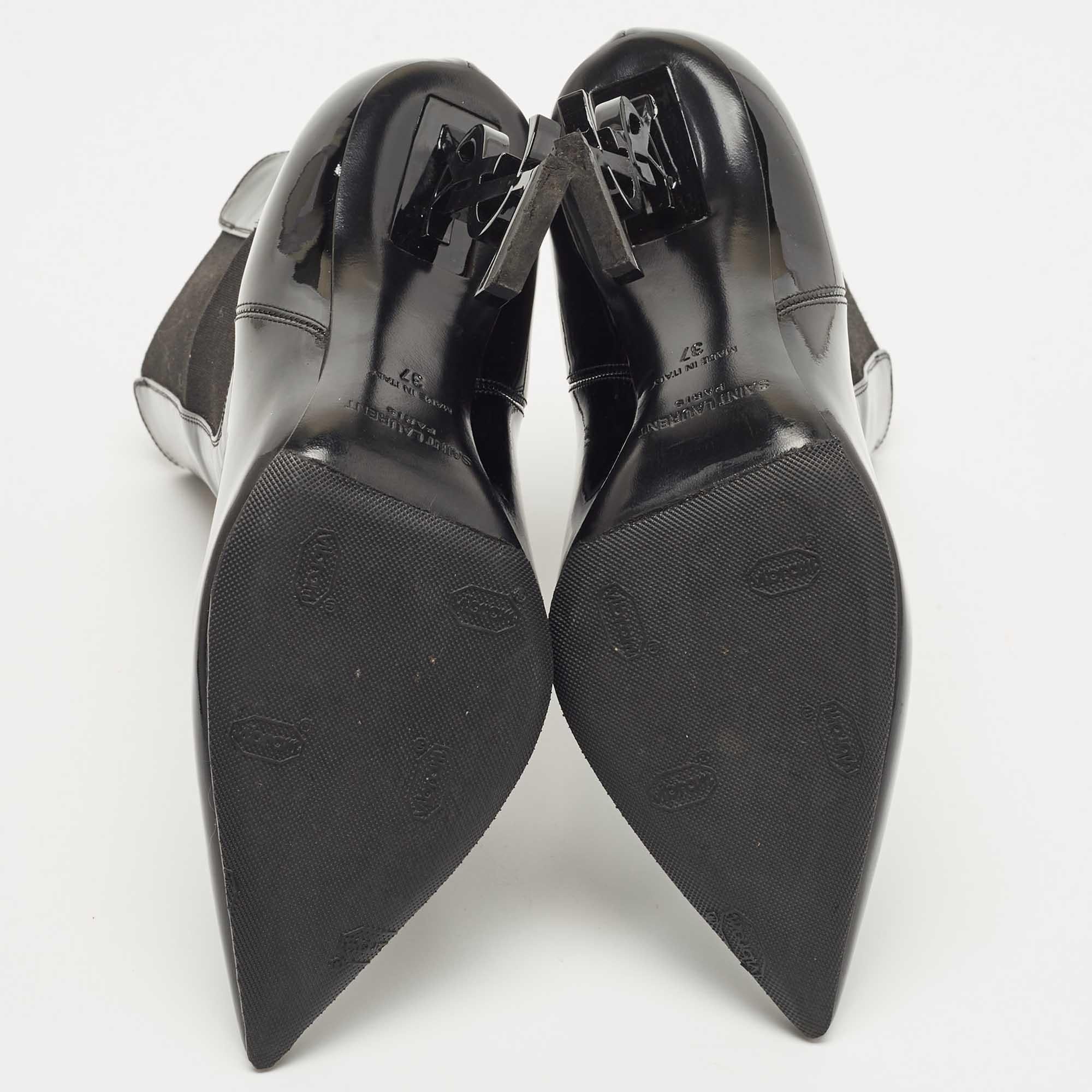 Saint Laurent Paris Black Patent Leather Opyum Pointed Toe Ankle Booties 2