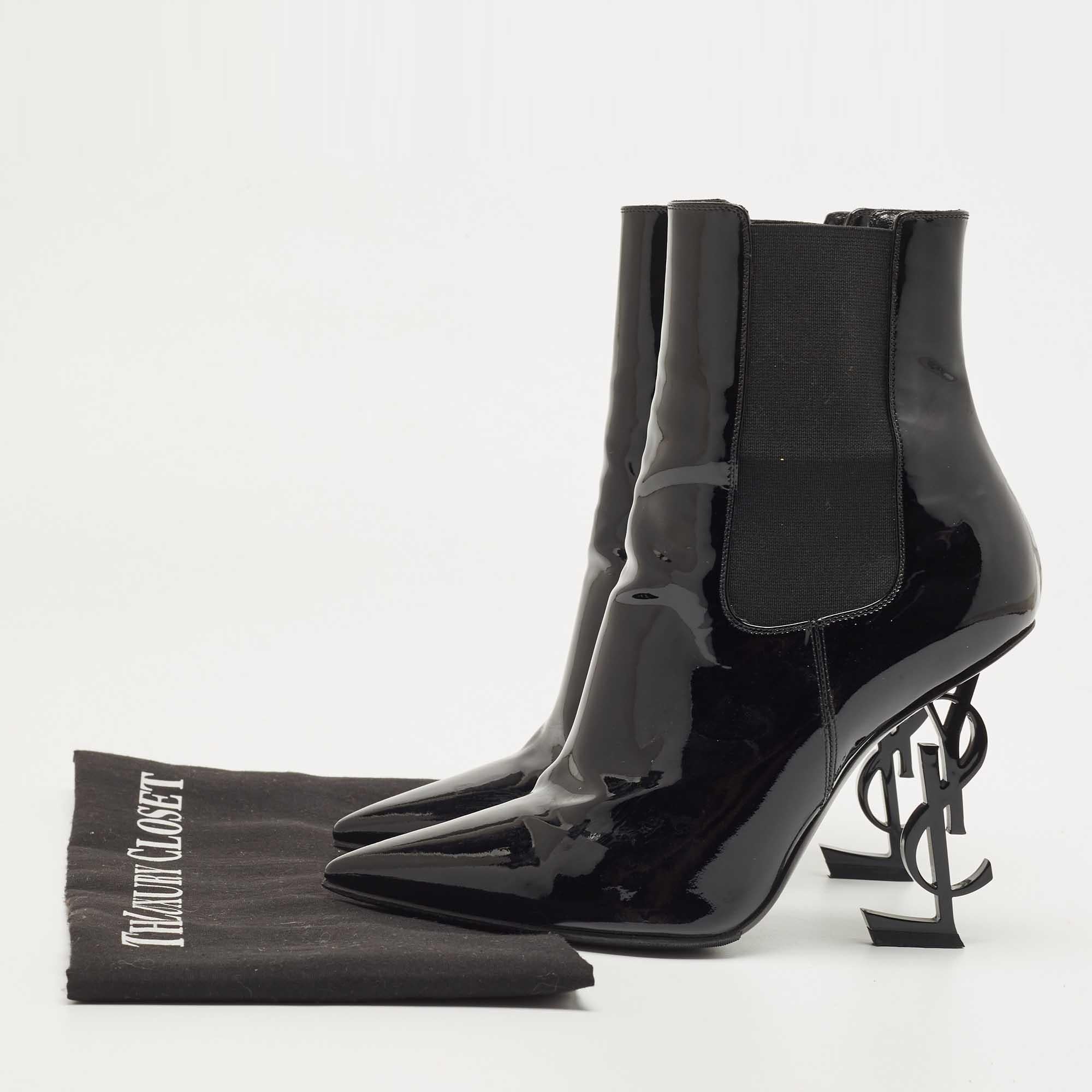 Saint Laurent Paris Black Patent Leather Opyum Pointed Toe Ankle Booties 5