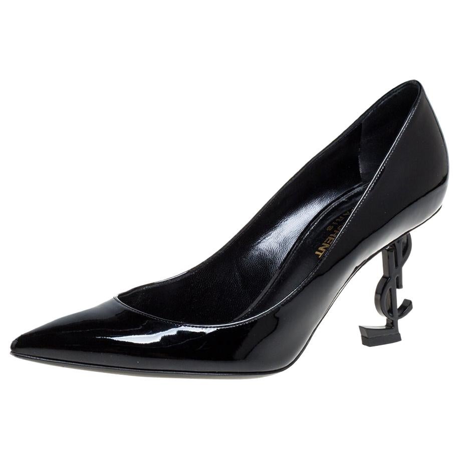 Saint Laurent Paris Black Patent Leather Opyum Pointed Toe Pumps Size 36.5