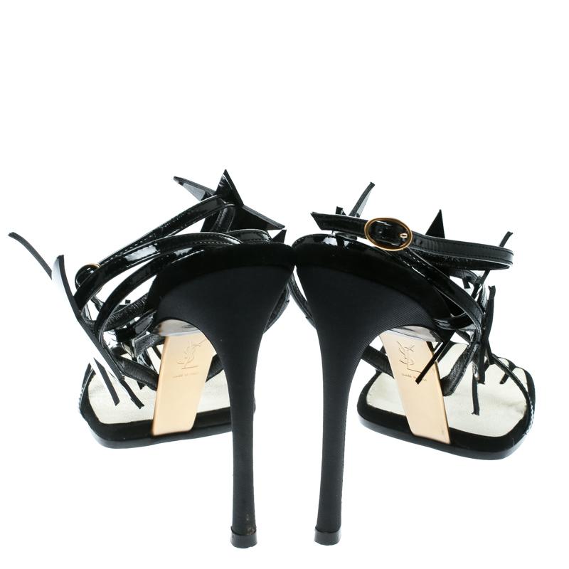 Women's Saint Laurent Paris Black Patent Leather Star Ankle Wrap Sandals Size 38 For Sale