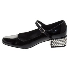 Saint Laurent Paris Black Patent Leather  Studded Block Heel Pumps Size 40