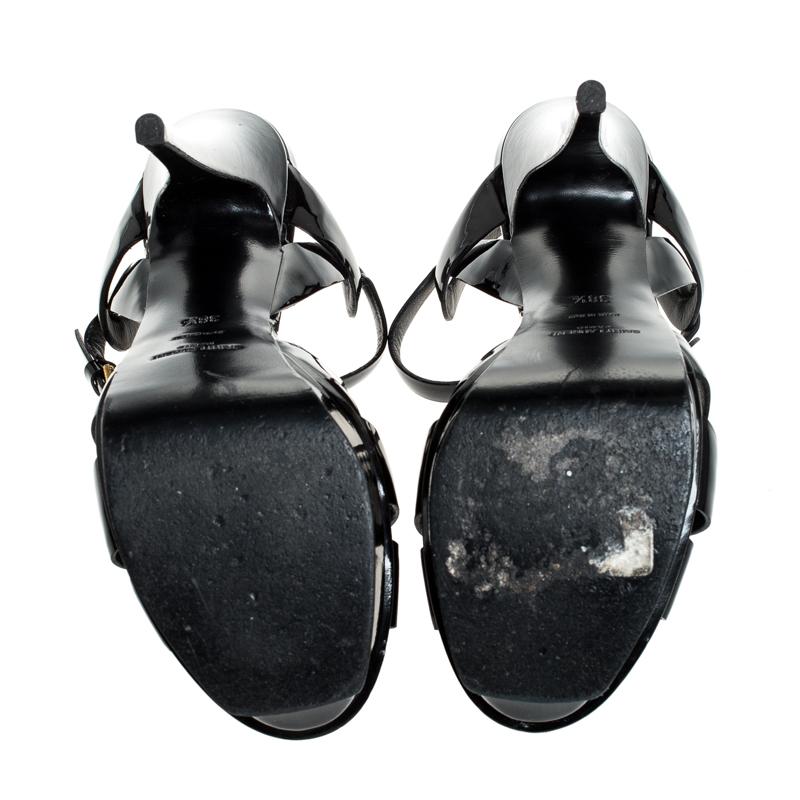 Saint Laurent Paris Black Patent Leather Tribute Ankle Strap Sandals Size 38.5 2