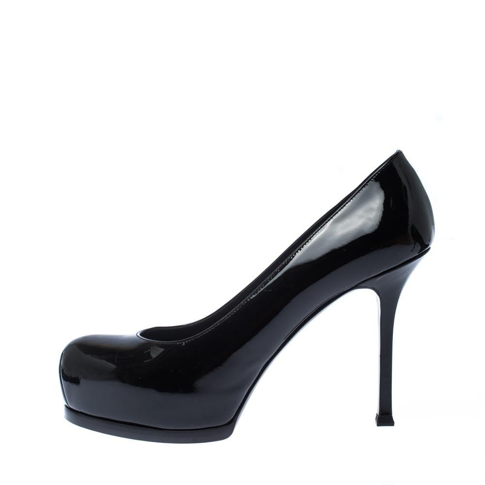 Saint Laurent Paris Black Patent Leather Tribute Platform Pumps Size 38 1