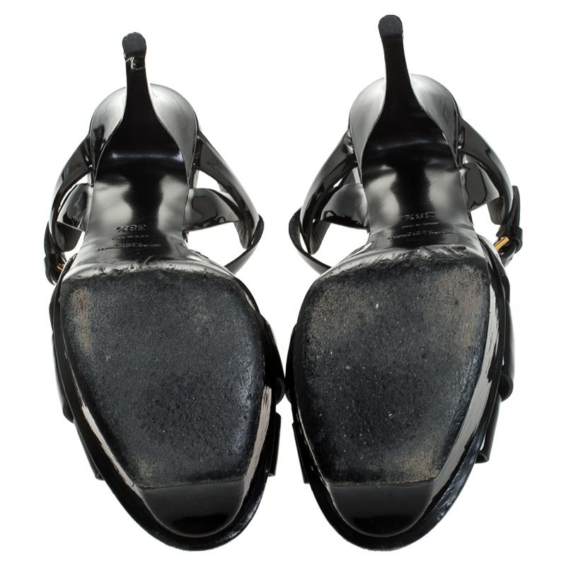 Saint Laurent Paris Black Patent Leather Tribute Platform Sandals Size 38.5 In Good Condition In Dubai, Al Qouz 2