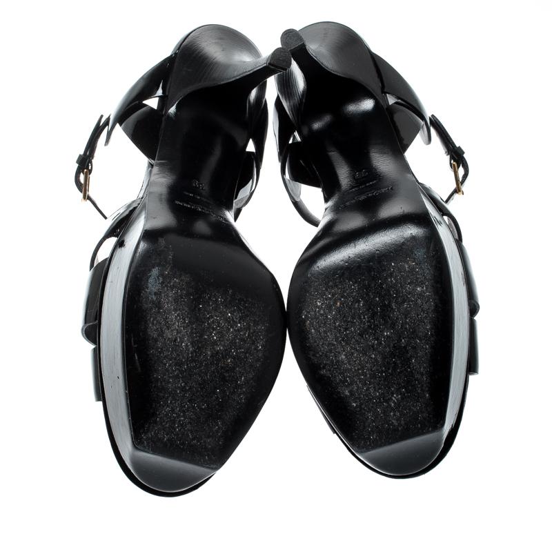 Women's Saint Laurent Paris Black Patent Leather Tribute Platform Sandals Size 39
