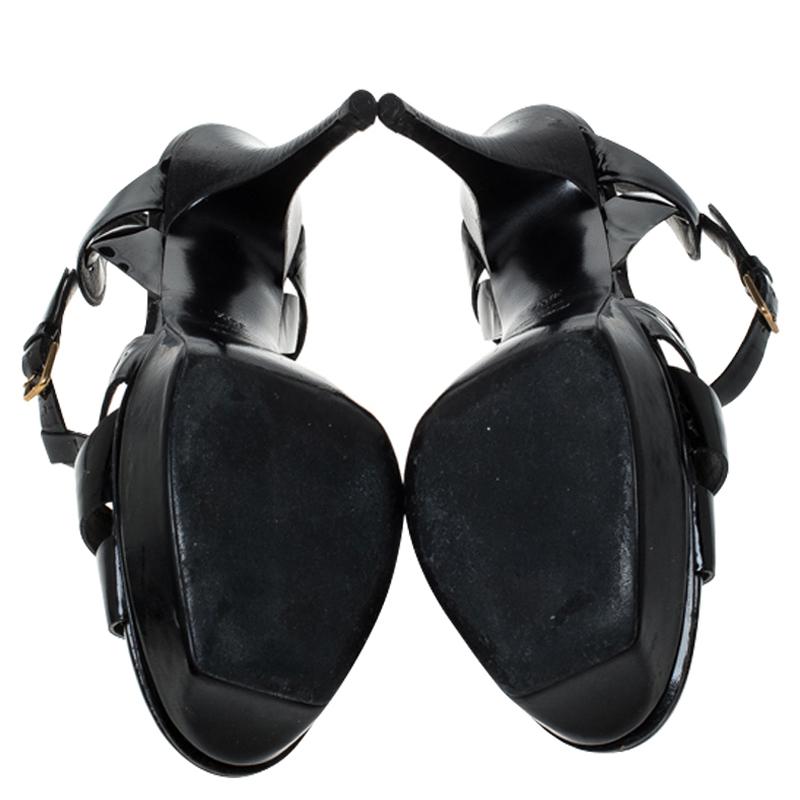 Women's Saint Laurent Paris Black Patent Leather Tribute Platform Sandals Size 39.5