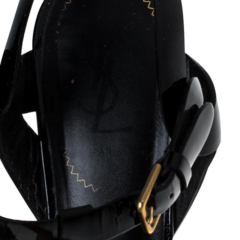 Saint Laurent Paris Black Patent Leather Tribute Platform Sandals Size 39.5 3