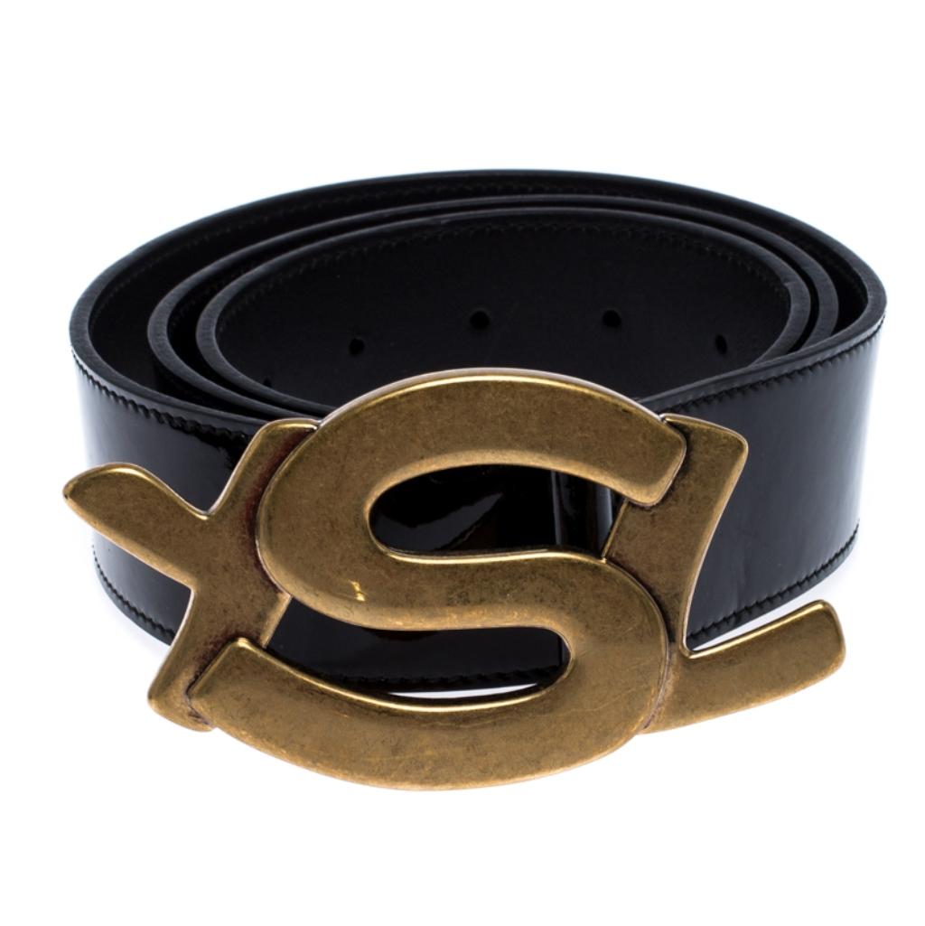 Saint Laurent Paris' belt has the famous YSL logo as the buckle in gold-tone metal. Crafted from patent leather in black, the belt has a sleek design and it will easily add a luxe touch to your ensemble.

Includes: The Luxury Closet Packaging

