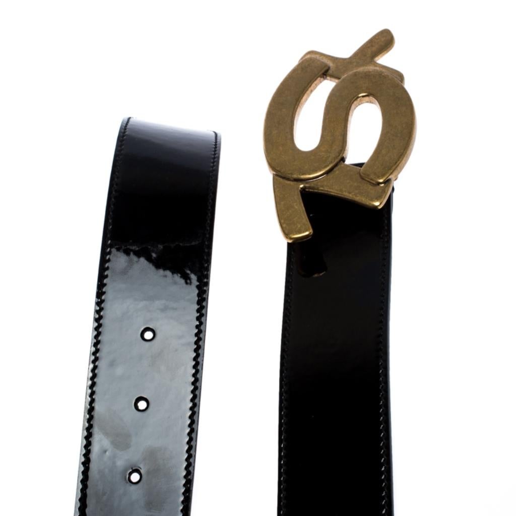 Men's Saint Laurent Paris Black Patent Leather YSL Logo Buckle Belt 100CM