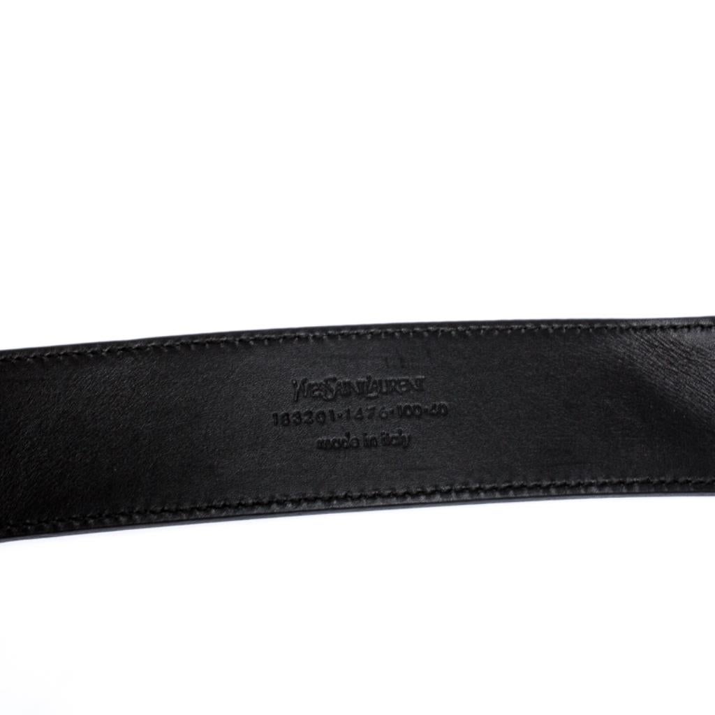 Saint Laurent Paris Black Patent Leather YSL Logo Buckle Belt 100CM 1