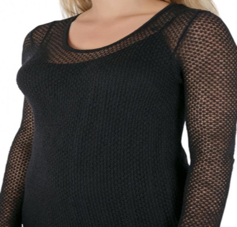 Saint Laurent Paris Schwarz Perforiertes Maschengewebe Langarmkleid S Damen im Angebot