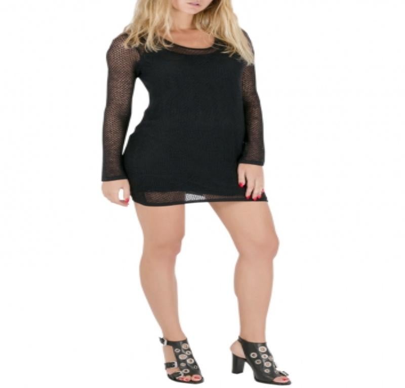 Saint Laurent Paris Schwarz Perforiertes Maschengewebe Langarmkleid S im Angebot 3