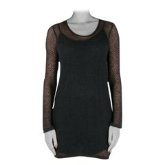 Saint Laurent Paris Schwarzes langärmeliges Kleid aus perforiertem Strickgewebe S