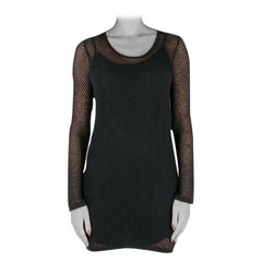 Saint Laurent Paris - Robe noire à manches longues en maille perforée et maille, taille S