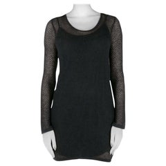 Saint Laurent Paris Black Perforated Knit Mesh Long Sleeve Dress S