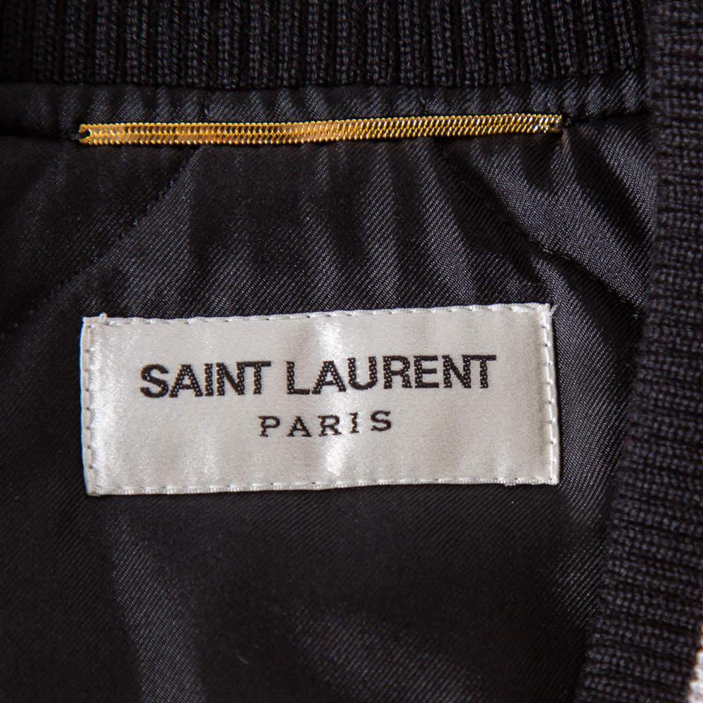 Women's Saint Laurent Paris Black & Pink Satin Button Front Bomber Jacket L For Sale