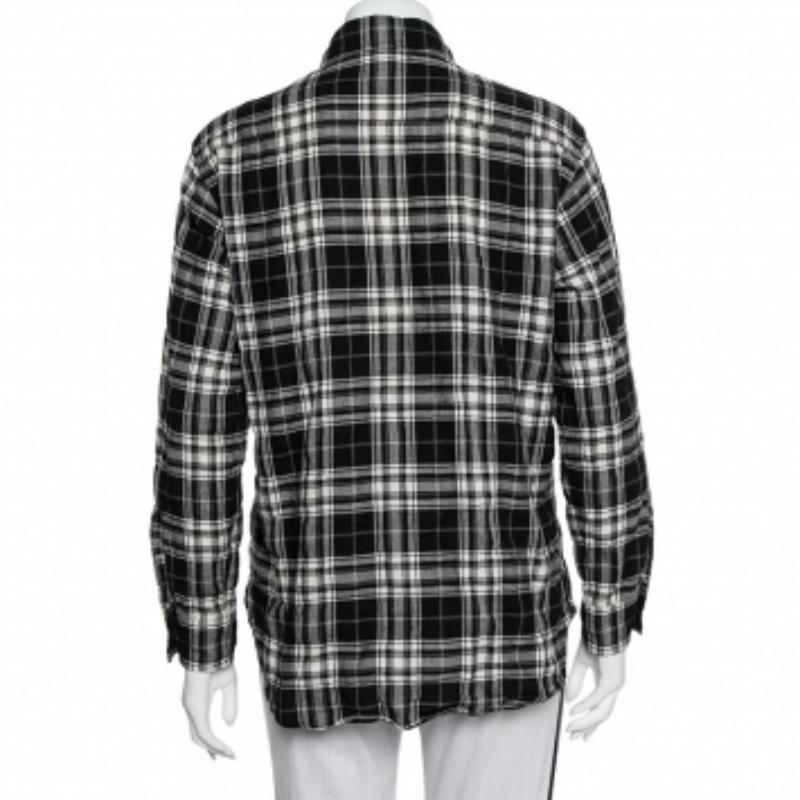 Saint Laurent Paris Black Plaided Flannel Button Front Shirt S In Good Condition For Sale In Dubai, Al Qouz 2