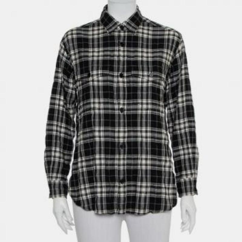 Women's Saint Laurent Paris Black Plaided Flannel Button Front Shirt S For Sale