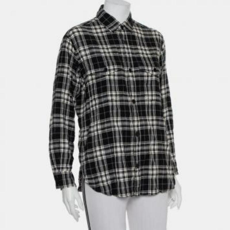 Saint Laurent Paris Black Plaided Flannel Button Front Shirt S For Sale 1