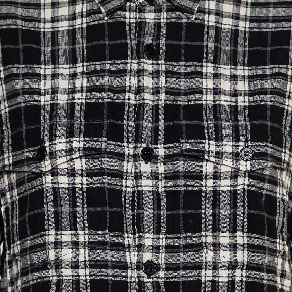 Saint Laurent Paris Black Plaided Flannel Button Front Shirt S For Sale 2