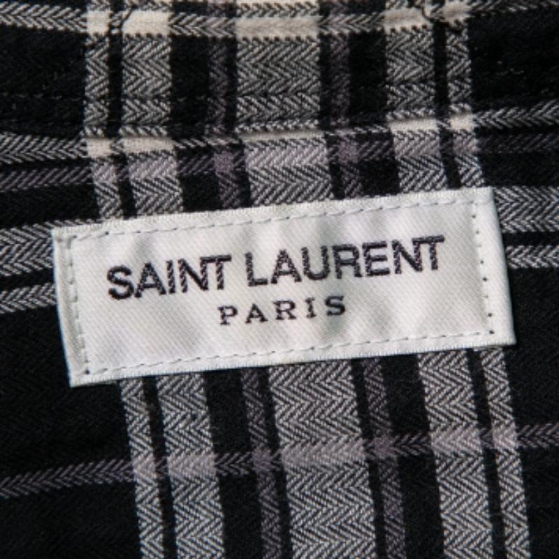 Saint Laurent Paris Black Plaided Flannel Button Front Shirt S For Sale 4