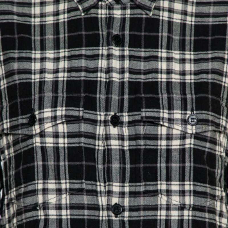 Saint Laurent Paris Black Plaided Flannel Button Front Shirt S For Sale 5